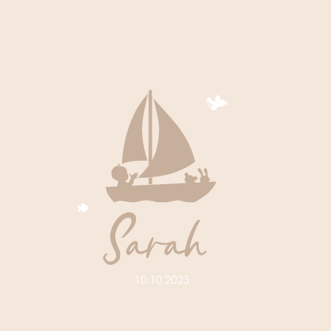 Süße Geburtskarte mit einem Segelboot