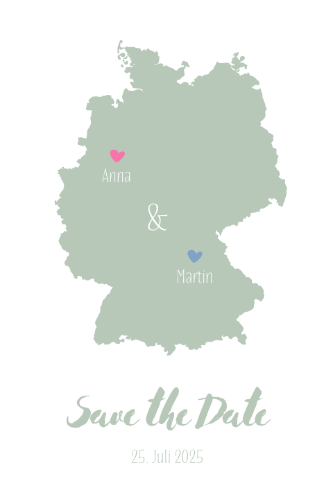 Save the Date Karte mit Herzen für Ihre Heimatstädte