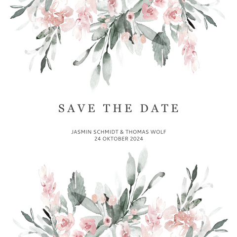 Save the Date Karte mit rosafarbenen Blüten