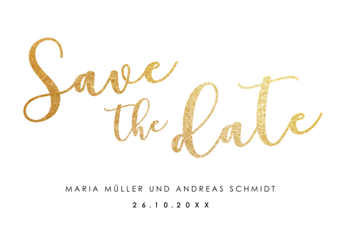 Save the Date Karte mit großer goldener Schrift