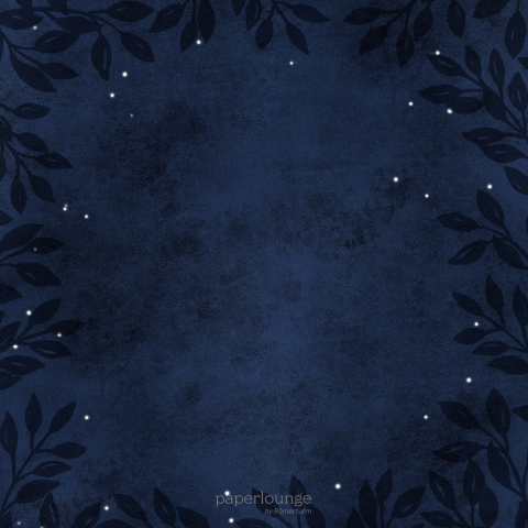 Weihnachtskarte mit dunkelblauem Hintergrund, Blättern und Sternen