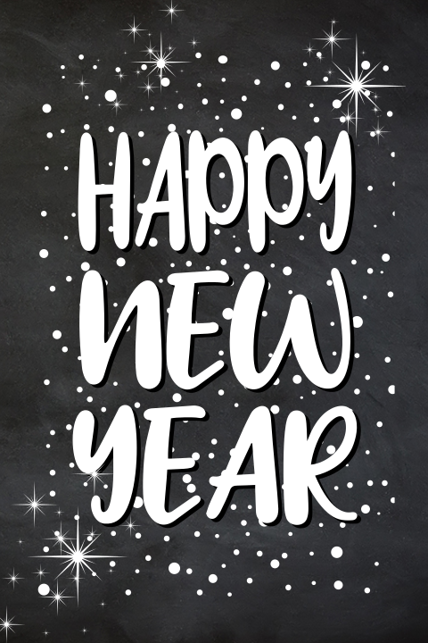 Neujahrskarte mit großem Lettering "Happy New Year"
