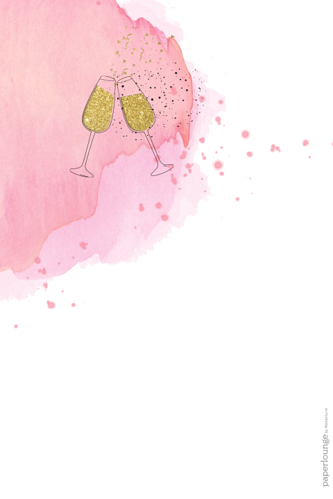 Hübsche Neujahrskarte mit rosa Pastellwolke und zwei Sektgläsern