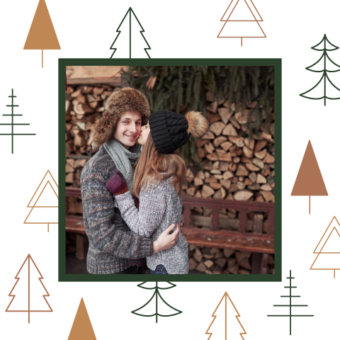 Hübsche Weihnachtskarte mit Tannen in Beige und Grün und Ihrem Foto