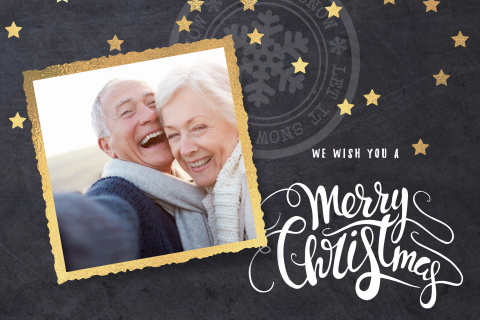 Hübsche Weihnachtskarte mit goldenen Sternen und Ihrem Foto