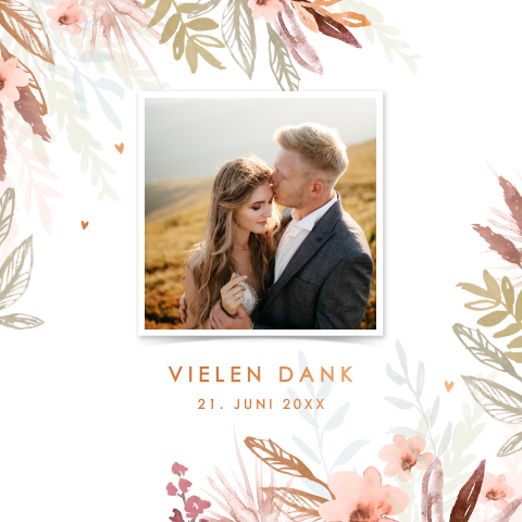 Danksagungskarte für Ihre Hochzeit mit Bild und Pflanzenmotiv: "fall"