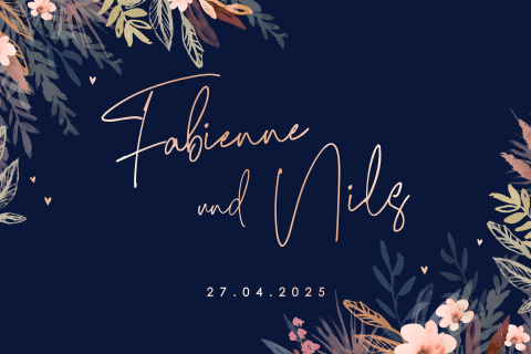 Hochzeitseinladung mit blauem Hintergrund und Pflanzen: "summernight"